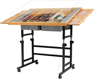 Puzzle Table 1500 Pieces with Wheels, Drawers & Cover, 33.58''X24.92'' Adjustable