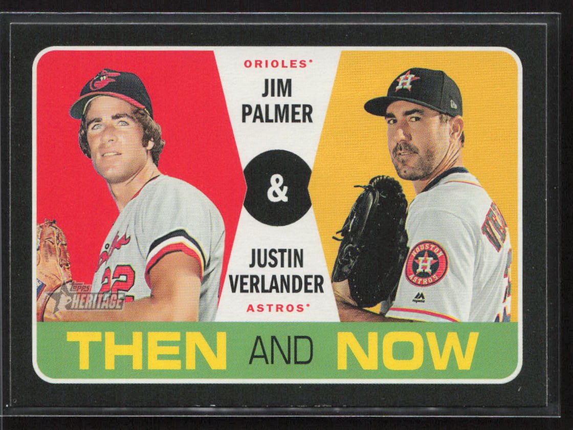 Jim Palmer / Justin Verlander #TN13 Baseball Cards 2020 Topps Heritage Then and Now trading card — raw and PSA graded price guide