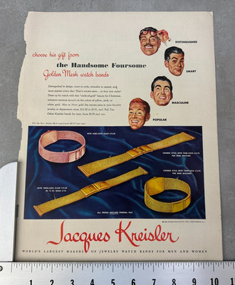 Jacques Kreisler Watch Band Maker  1948 Vintage Print Ad Advertising Original