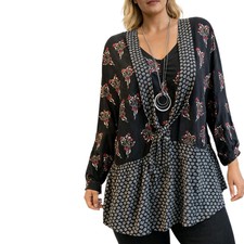 Sheego Damen Bluse Tunika schwarz Schluppe Langarm Große Größen Gr. 50 (624)