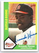 Armando Moreno Buffalo Bisons 1990 CMC Signed Baseball Card 19 Signed Auto