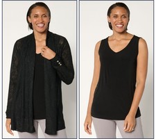 Susan Graver Women's Top Sweater Sz S Knit Jacquard Cardigan  Tank Black