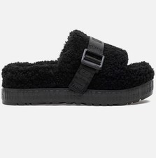 NWOB UGG FLUFFITA BLACK PLATFORM SLIDE SLIPPERS SIZE 9 US WOMENS