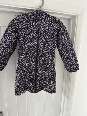 Lands End Kinder Mädchen blau/marine Konfetti Wintermantel mit Kunstfellbesatz XS