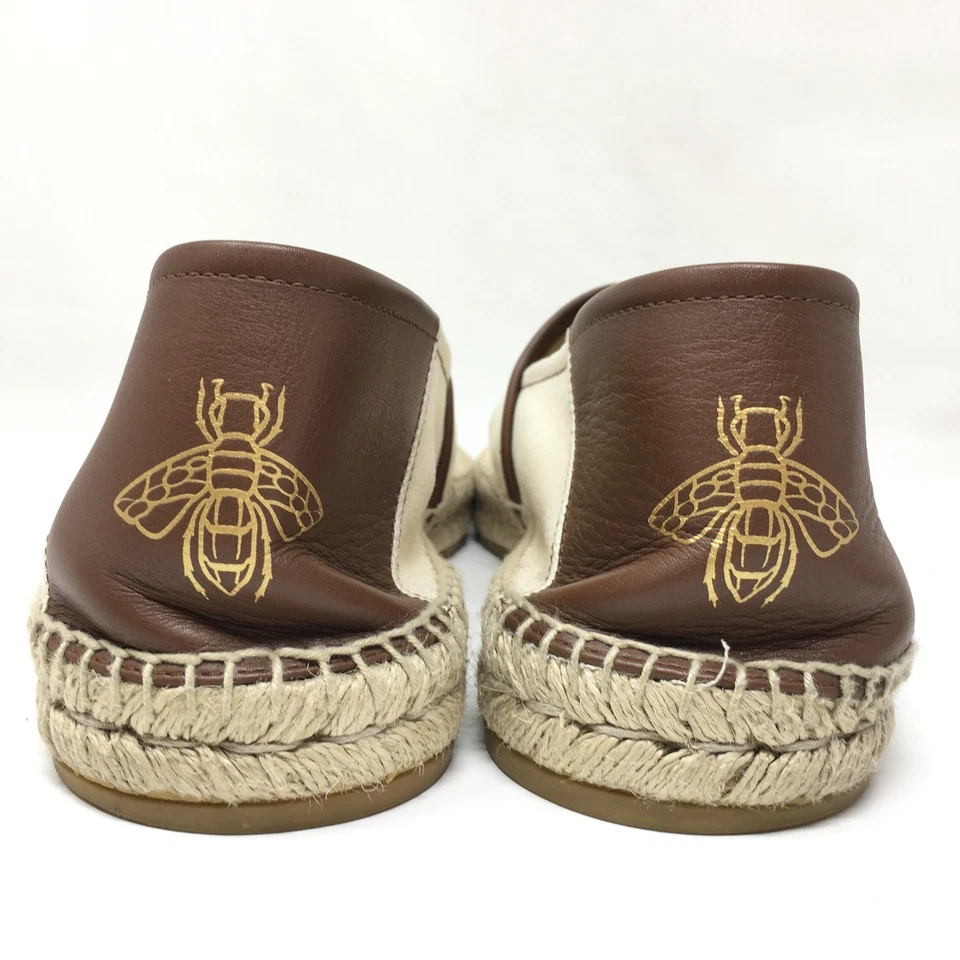Gucci GG Webb Espadrilles Shoes Mens Size 12.5 US 12 UK Off White Brown Leather - Image 2 of 4