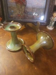 J B Cole Pottery Pair Of Candle Holders 3 3/4" Tall EUC Seagrove  NC