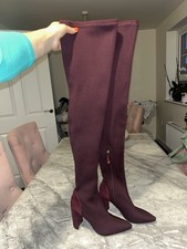 River Island Women's Knee High Boots Size 3 Burgundy Red Faux Suede £85 New
