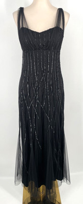 VTG Marina Y2K womens 6 Sequin midi Dress mesh overlay Gown black lined babydoll