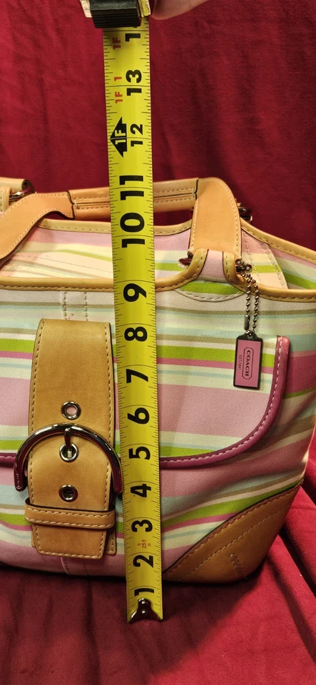 BOLSO DE MANO PEQUEÑO COACH HAMPTON MULTICOLOR A RAYAS CUERO VACHETTA #1888 GUC Foto 3 de 4