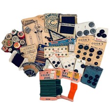 Bulk Lot Vintage Sewing Darning Items Wooden Reels Beutron Buttons Newey's