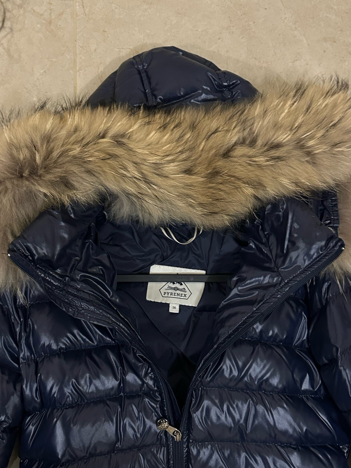 PYRENEX Women's Navy Blue Fur Hood Jacket, Size 36/S - Like New! image 3