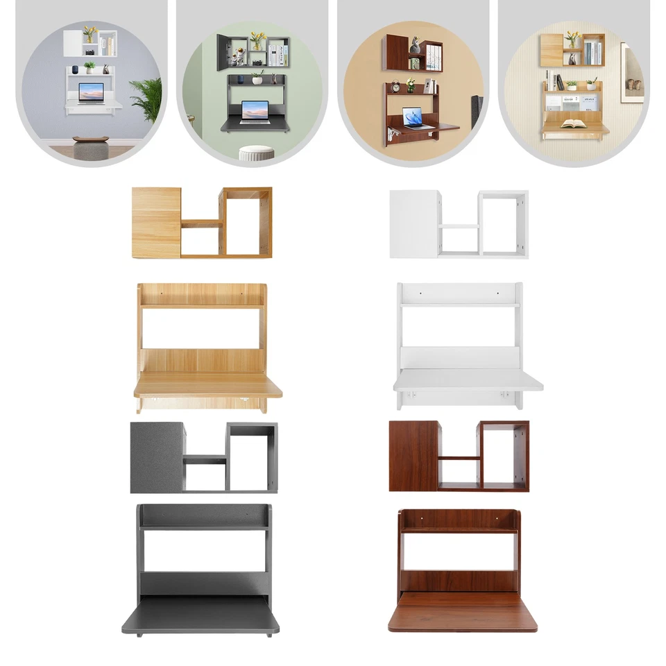 Wall Mounted Bookshelf Folding Space Saving Wall Mounted Table Laptop Desk - Image 4 of 4