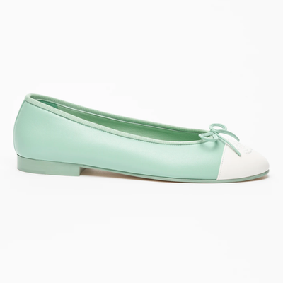 CHANEL ミントグリーン バレエシューズ　39 Chanel 26S Mint Green White Lambskin Leather CC Logo Ballet