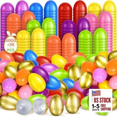  3000 PCS 2.3 inch Plastic Easter Eggs plus 36 Golden Easter Eggs, 3036PACK