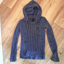 American Eagle Sweater Womens Medium True Vintage Hoodie Cable Knit Pullover Y2K