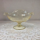 Vintage Yellow Depression Glass Etched Pedestal Candy Dish With Floral Design