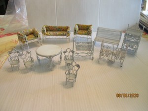 Big Lot Dollhouse Miniature Outdoor Patio Furniture Metal Mesh Wire Ornate White Ebay
