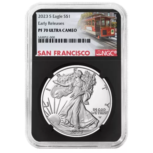 2023-S $1 1-oz Proof American Silver Eagle NGC PF70UC ER Trolley Label w/ Ret...