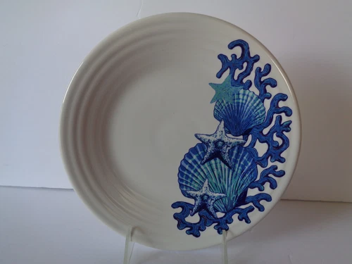 Fiesta Coastal Sea Shells Starfish White Luncheon Plate 9" Diameter Exclusive