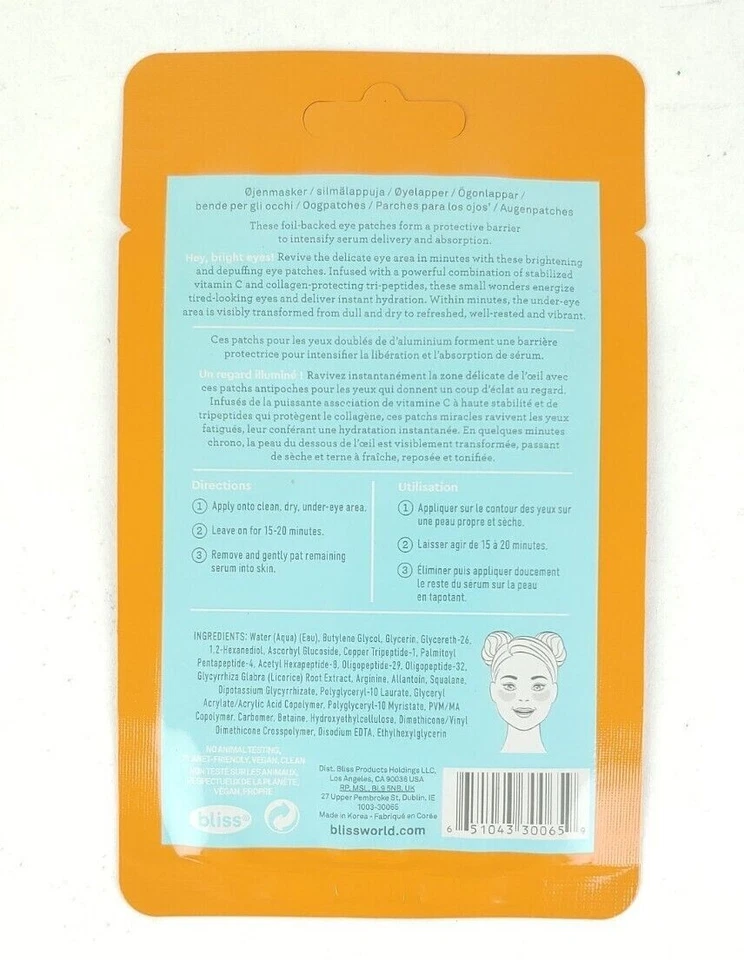 Bliss Bright Idea Eyes Holographic Foil Eye Patches Brighten Depuff Vit C x2 - Image 3 of 3
