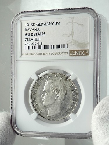 1913 GERMANY German States BAVARIA King OTTO Silver 3 Mark Coin NGC i79716 - Picture 3 of 5
