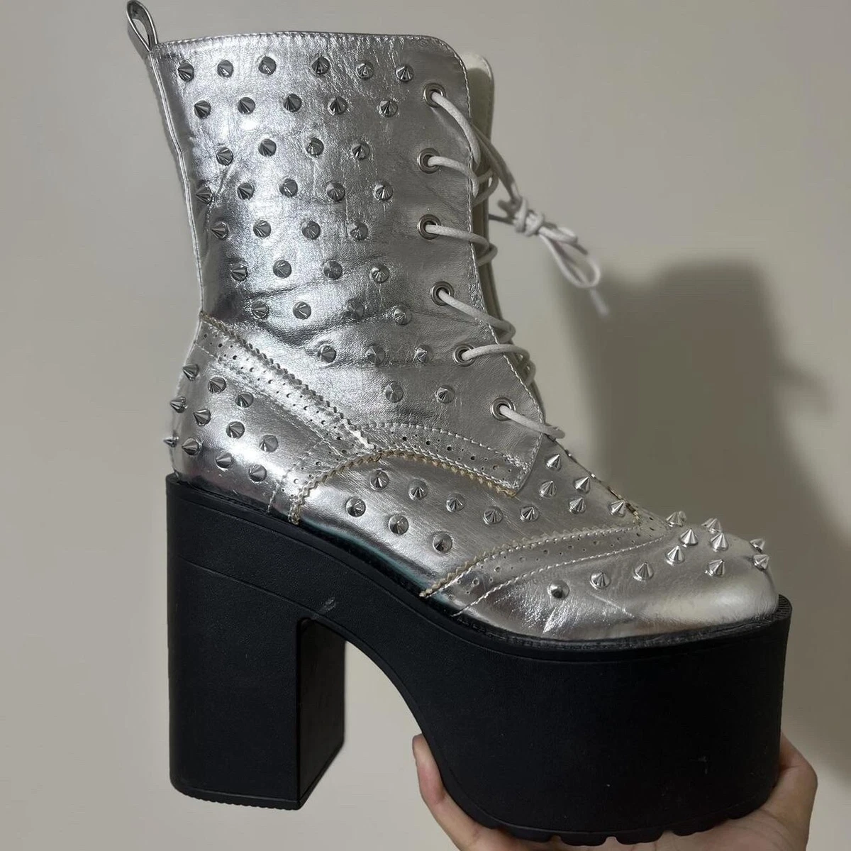 DOLLS KILL Ocho Toro Chrome Dangerous Road Spiked Platform Ankle Boots 6 1 2 6.5