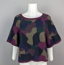 Club Monaco Soft Fuzzy Angora Blend Sweater Purple Blue Green Camo Knit Sz Small