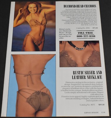 1986 Print Ad Sexy Ujena Swimwear Long Legs Lady Blonde Diamond Head Chamois Art