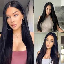 Black Long Straight Lace Front Wig Synthetic Wig Women Fashion Party Black Wigs