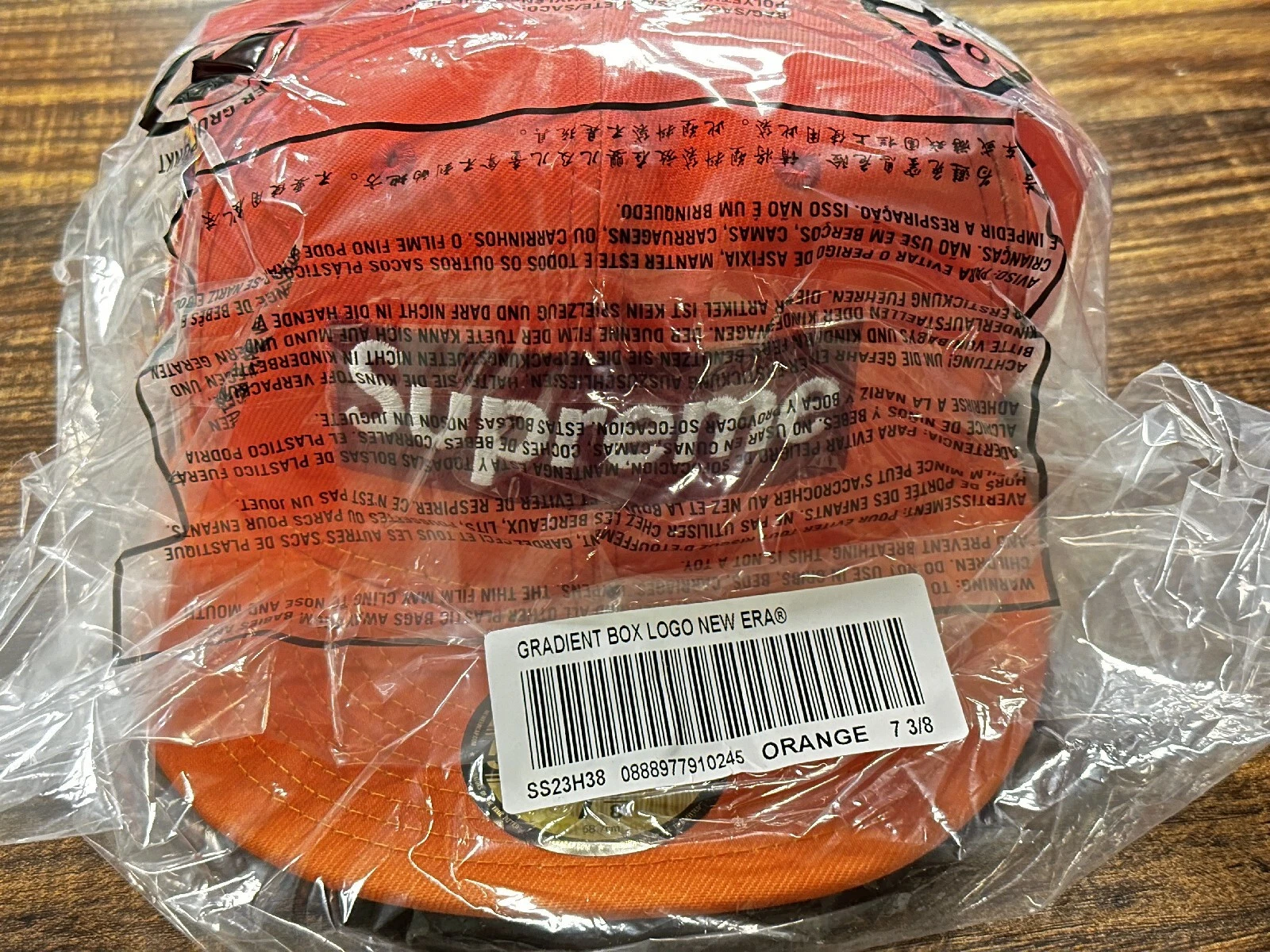 SUPREME GRADIENT BOX LOGO NEW ERA FITTED HAT ORANGE SZ 7 3/8