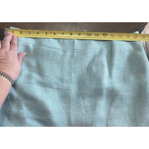 KASPER Linen Skirt Suit Women 12 Light Aqua Open Front Blazer 3/4 Sleeve Tulip - Picture 22 of 24