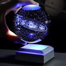 3D Solar System Crystal Ball with LED Colorful Lighting Touch Base, 80Mm Space G