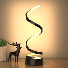 NU R Classic Spiral LED Table Lamp Black, Dimmable Metallic Bedside Lamp wi