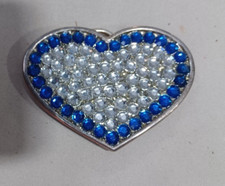 Blue  White Rhinestone Heart Shaped Belt Buckle 3" x 2.5"