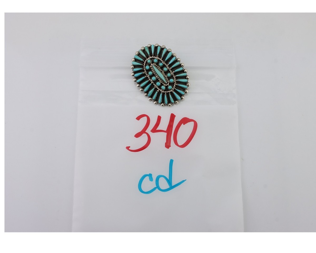Zuni Pendant Pin 925 Silver Natural Turquoise Signed Judy