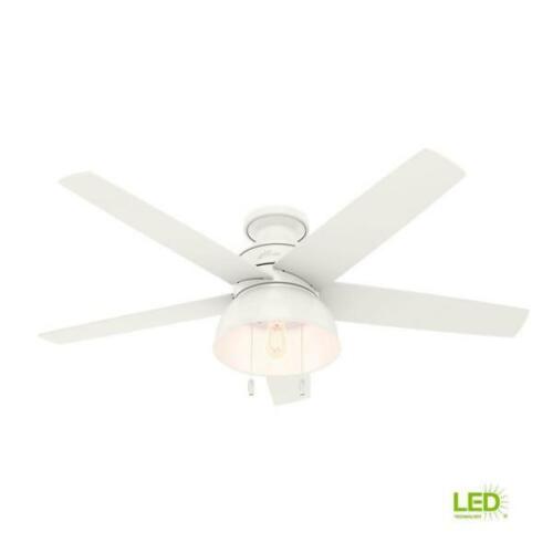 Hunter 52" Rustic Farmhouse Style White Outdoor Damp Flush LED Ceiling Fan