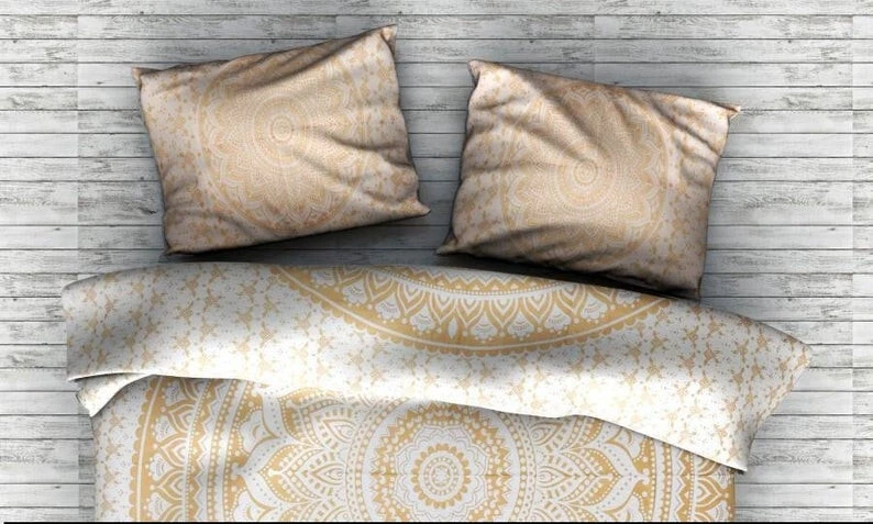 Gold Mandala Duvet Cover Queen Indian Quilt Cover Cotton Doona Blanket Cover Art - Image 4 of 4
