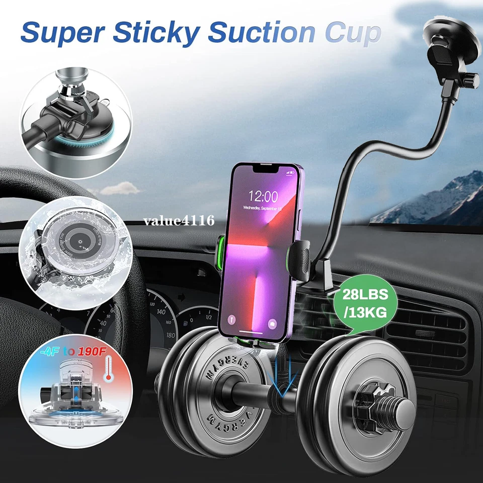 360° Car Windshield Mount Cradle Holder Stand For Cell Phone iPhone Samsung - Image 2 of 4