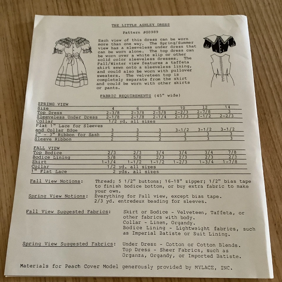 Vestido Deborah's Designs Little Ashley Patrón Niña Talla 4-14 G0989 Nuevo Sin Cortar Foto 2 de 3