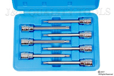 7 Pc Extra Long Torx Star Torq Bit Socket Set T10 ~ T40 Tamper Proof
