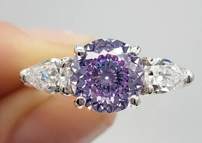 5.00 Ct Certified Round Shape Purple Natural Diamond Engagement Ring Great Shine