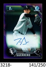 1-2016 BOWMAN CHROME PURPLE REFRACTOR AUTO JORDAN GUERRERO WHITE SOX 141/250