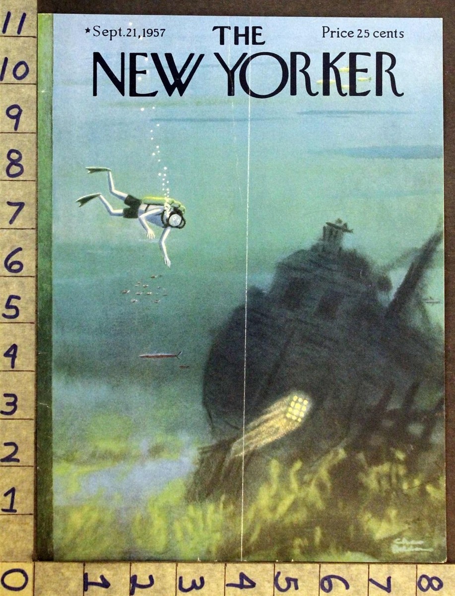 1957 SPORT SCUBA DIVER SHIPWRECK NAUTICAL ADDAMS ARTIST NEW YORKER