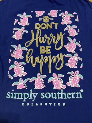 Simply Southern Women s Blue T-Shirt  'Don't Hurry Be Happy' Turtles- Size Small