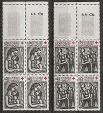 N° 1323/24**  PAIRE CROIX-ROUGE 1961 EN BLOC DE 4