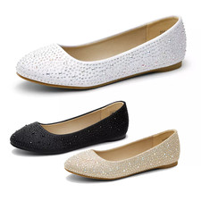 Women Ballet Flat Shoes Rhinestone Comfortable Round Toe Slip On Casual Shoes