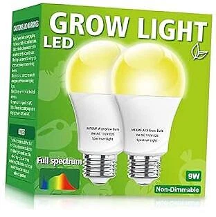 2 Pack LED Grow Light Bulbs A19 Bulb Full Spectrum Plant Light Bulb 9W E26