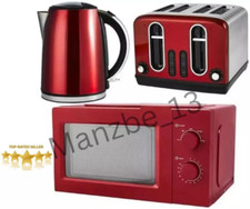 700W 17L Microwave 3KW Rapid Boil Jug Kettle & 4 Slot Toaster Kitchen Set Red UK
