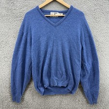 London Fog Size XL Tall Vintage Royal Blue Acrylic V-Neck Sweater Made in USA