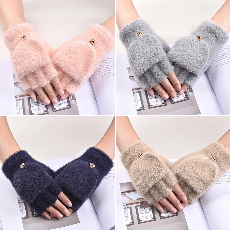 Gants Chauds En Velours Demi-Doigt Pour Femme € Gants Chauds En